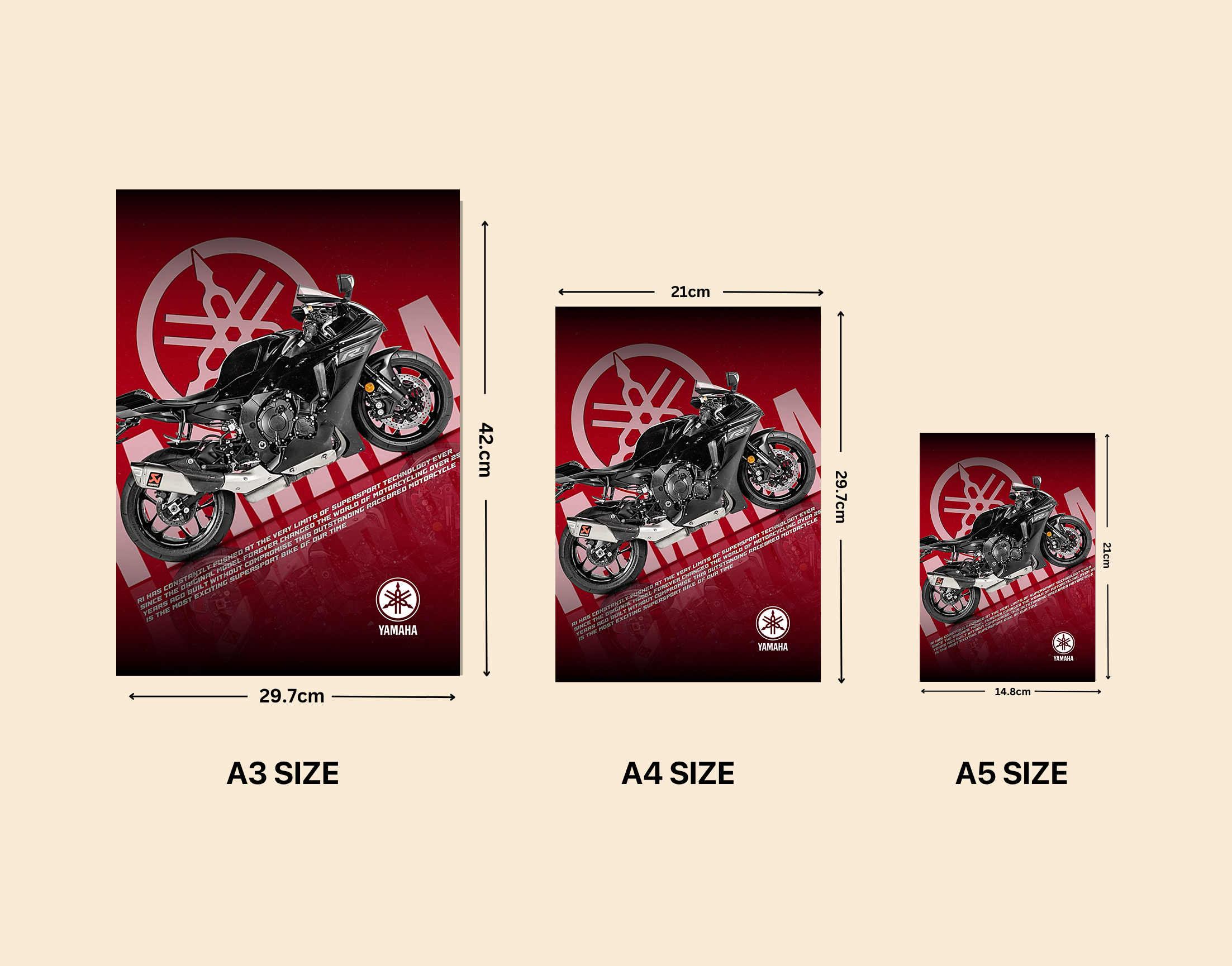"YAMAHA - R1"- Shiny & Sturdy Metallic Poster  Art That Pops & Sticks