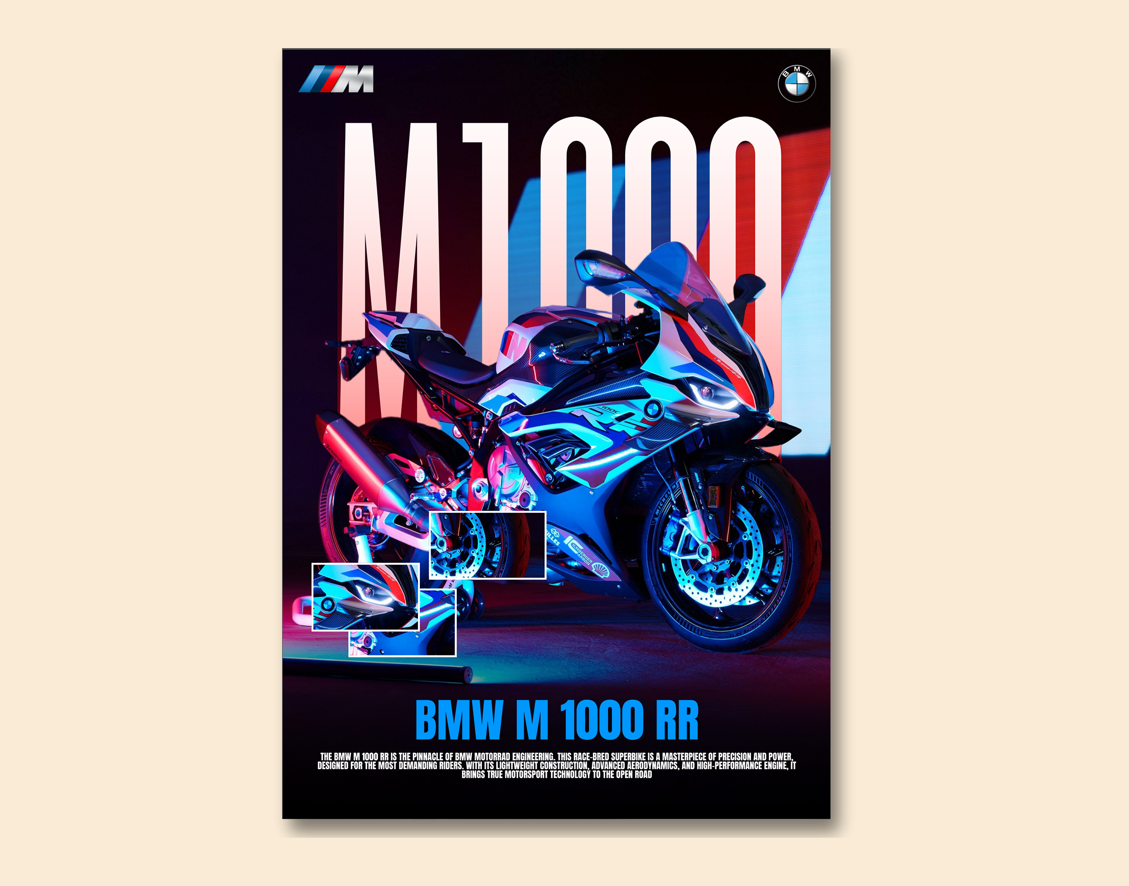 "BMW M 1000 RR"- Shiny & Sturdy Metallic Poster  Art That Pops & Sticks