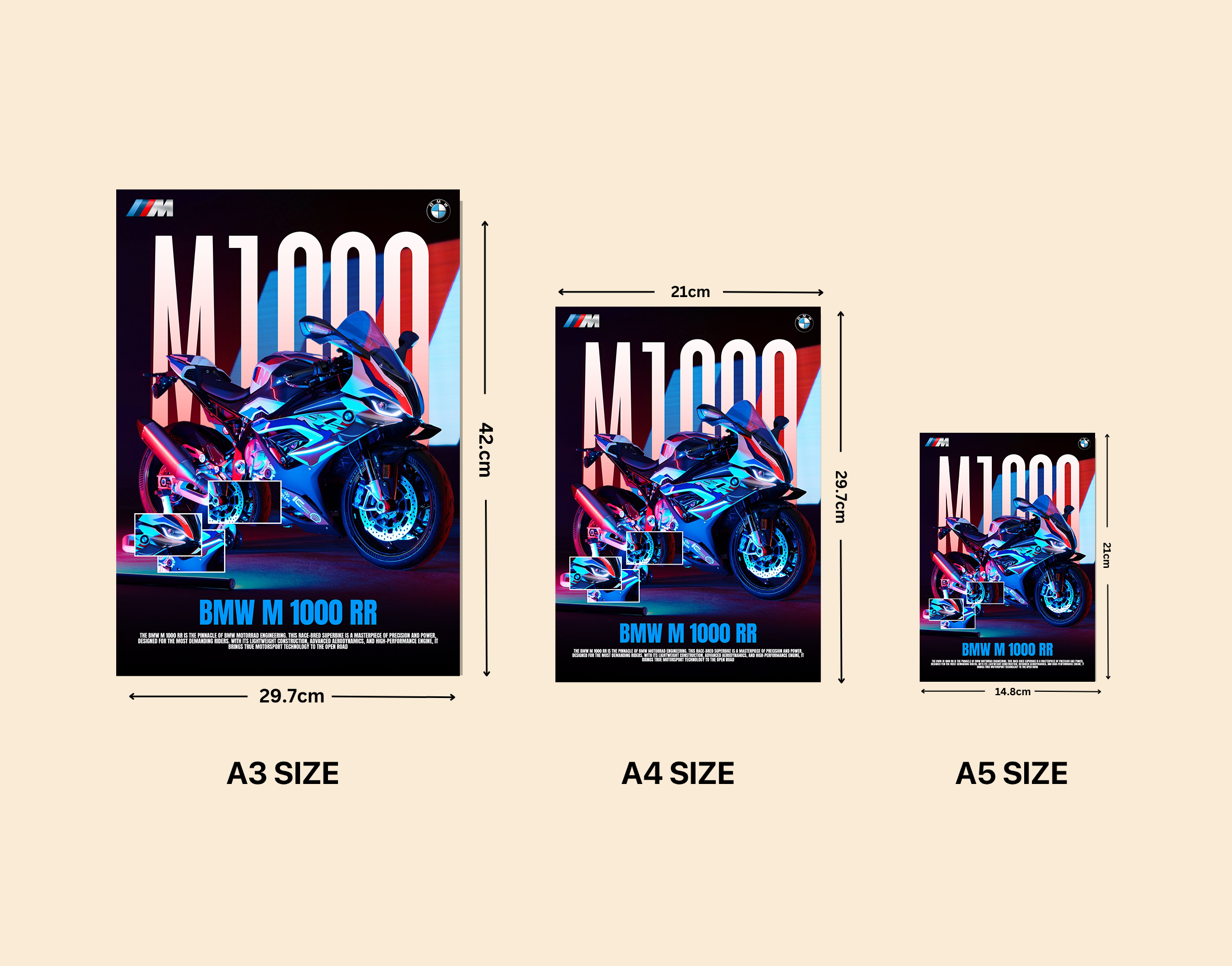 "BMW M 1000 RR"- Shiny & Sturdy Metallic Poster  Art That Pops & Sticks
