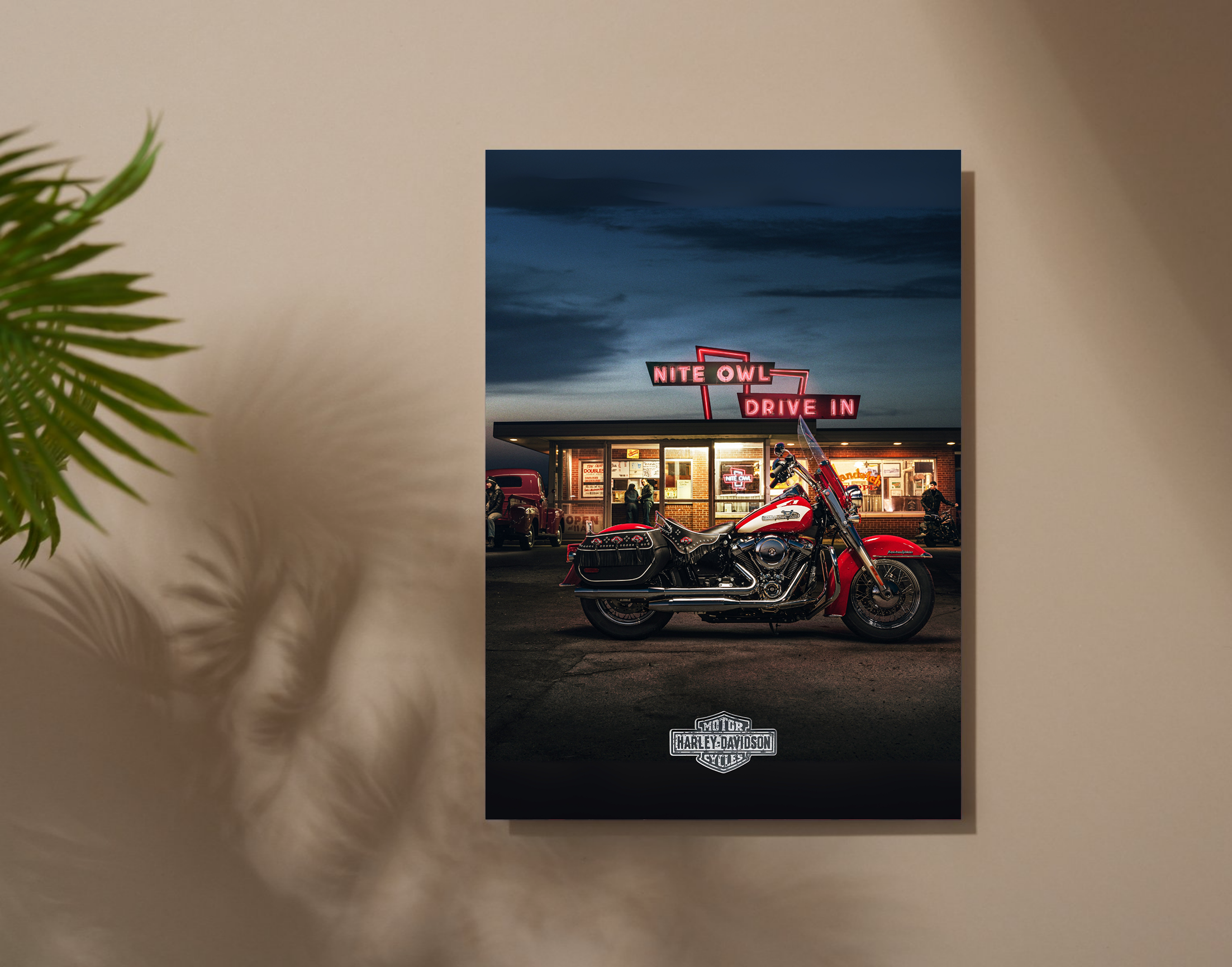 "HARLEY DAVIDSON - DRIVE IN"- Shiny & Sturdy Metallic Poster  Art That Pops & Sticks