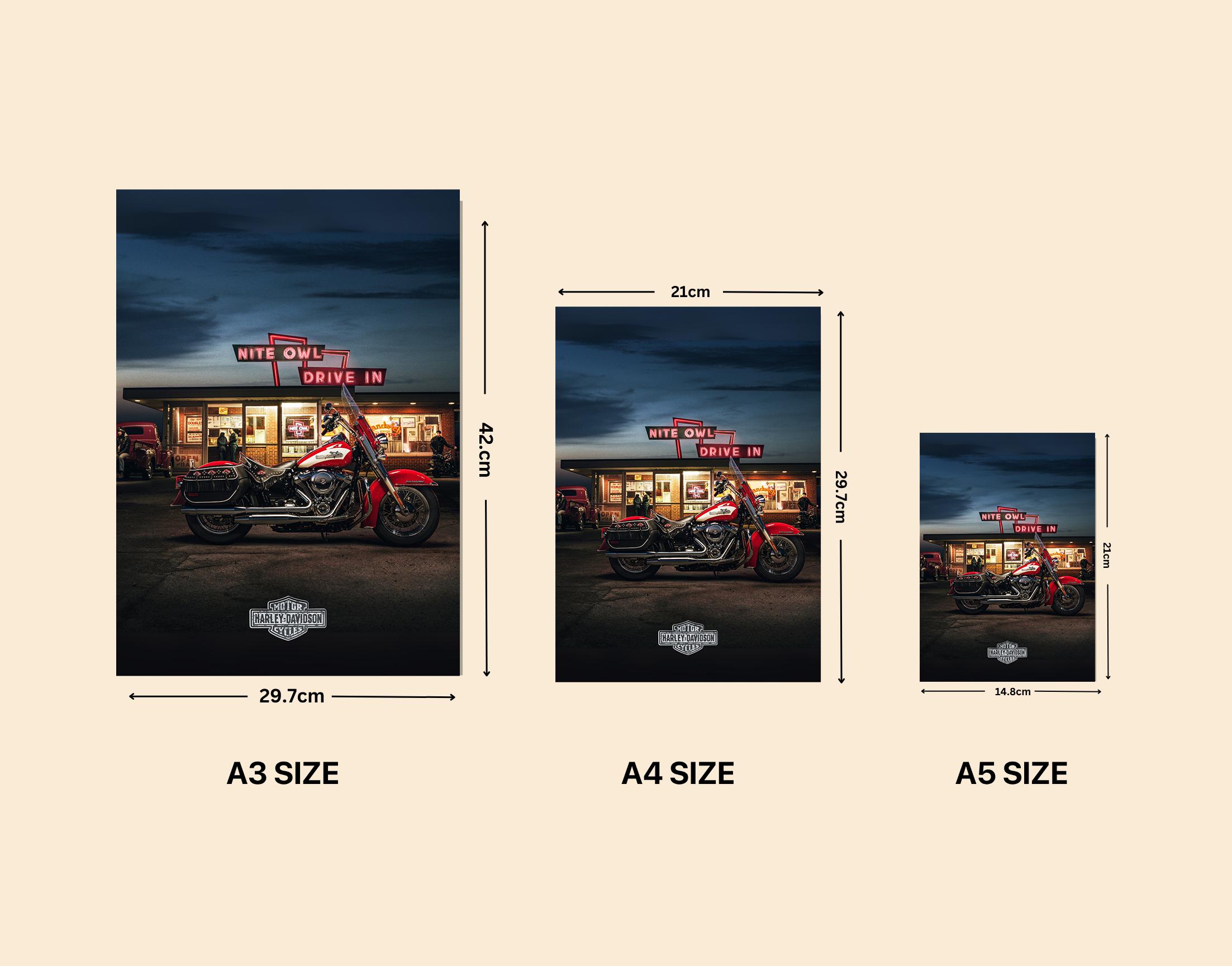 "HARLEY DAVIDSON - DRIVE IN"- Shiny & Sturdy Metallic Poster  Art That Pops & Sticks