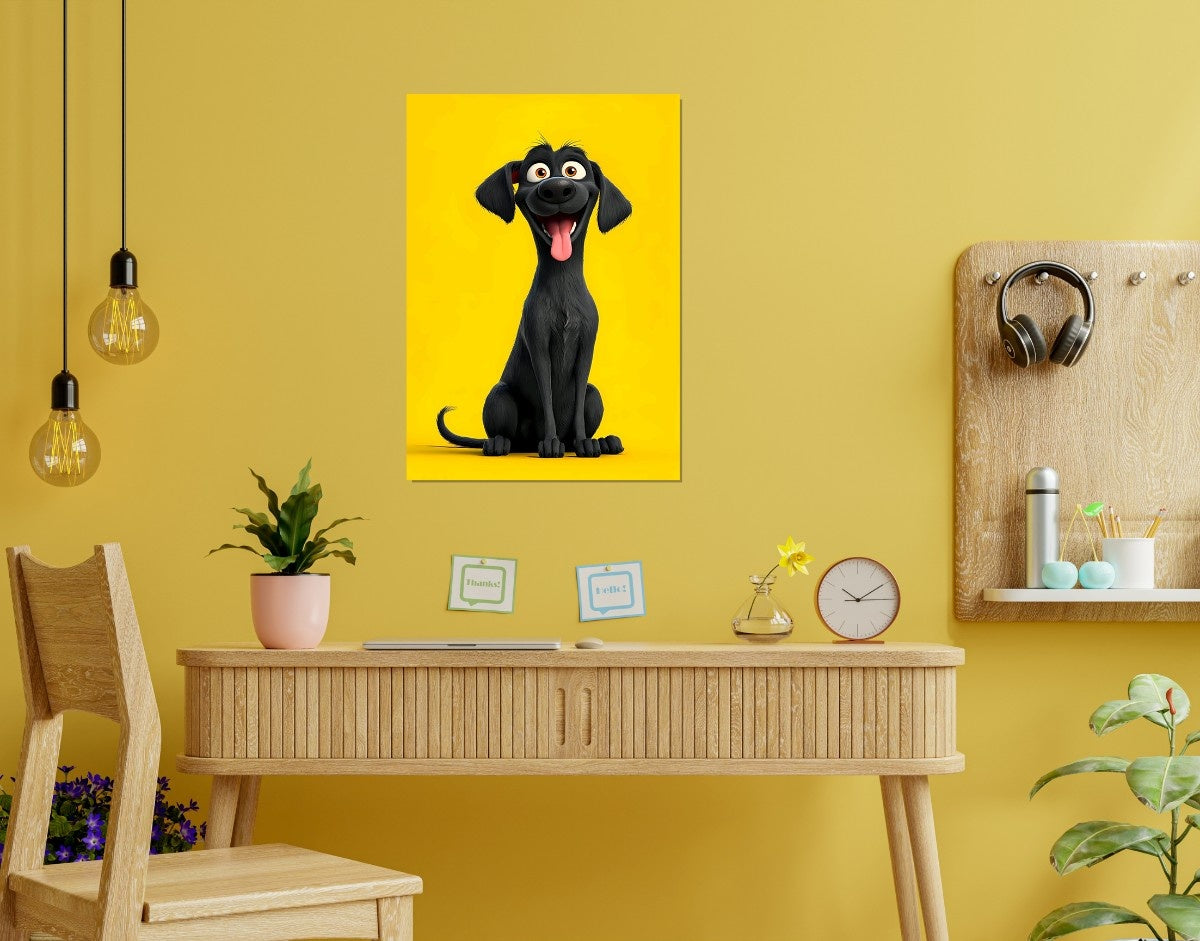 "Happy Pup" -Shiny & Sturdy Metallic Poster Art That Pops & Sticks