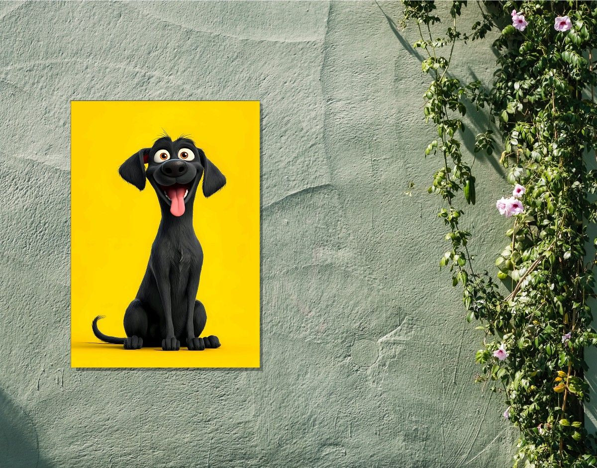 "Happy Pup" -Shiny & Sturdy Metallic Poster Art That Pops & Sticks