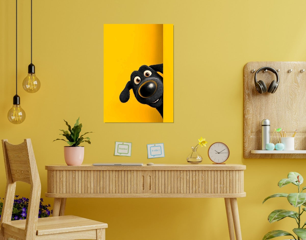 "Peekaboo Dog" -Shiny & Sturdy Metallic Poster Art That Pops & Sticks