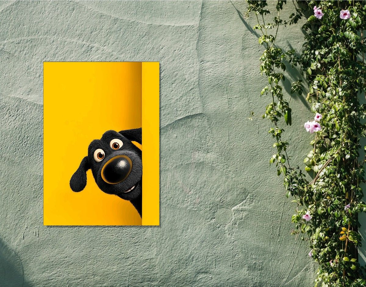 "Peekaboo Dog" -Shiny & Sturdy Metallic Poster Art That Pops & Sticks