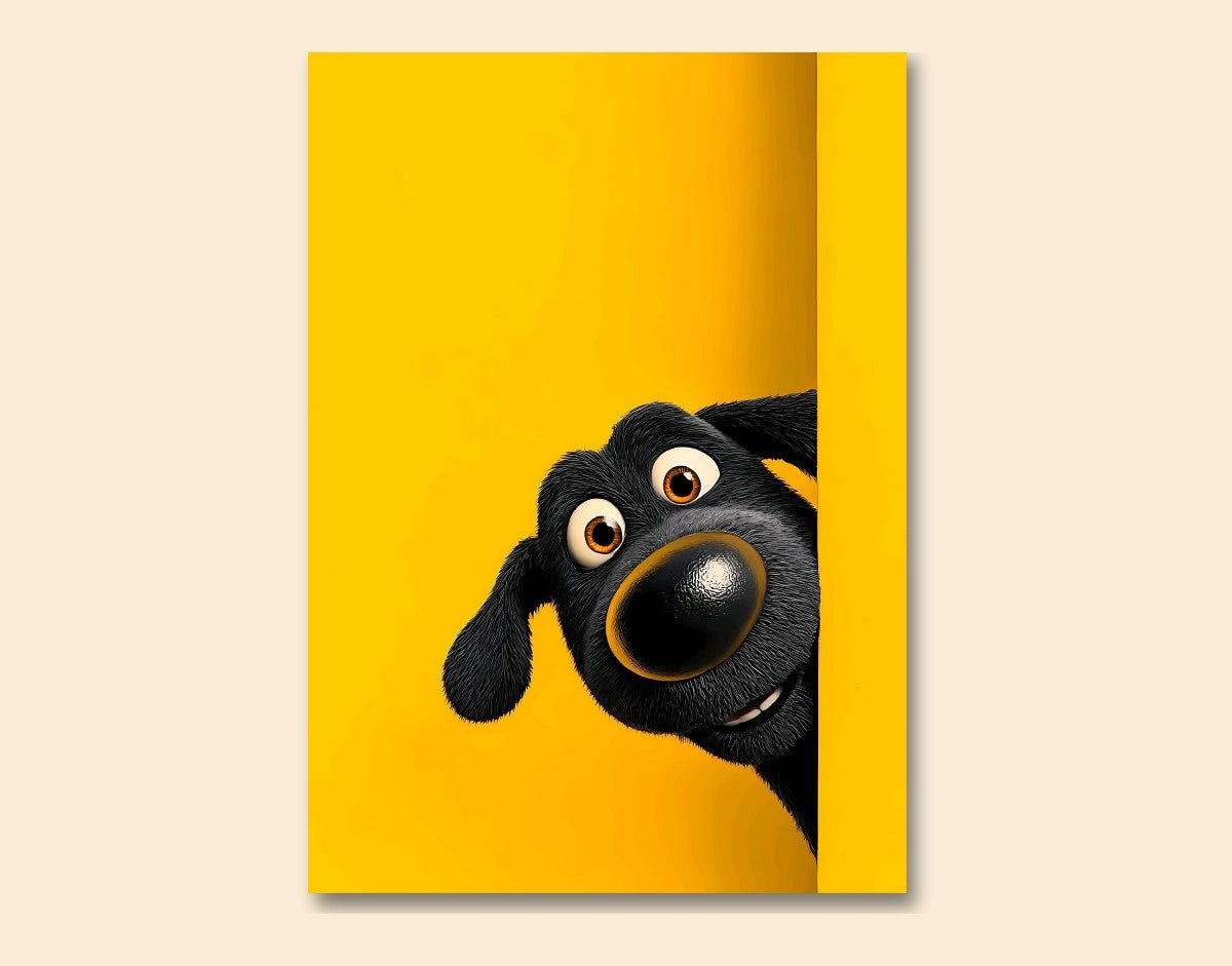 "Peekaboo Dog" -Shiny & Sturdy Metallic Poster Art That Pops & Sticks