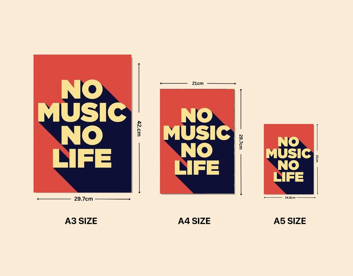 "No Music No Life"- Shiny & Sturdy Metallic Poster  Art That Pops & Sticks