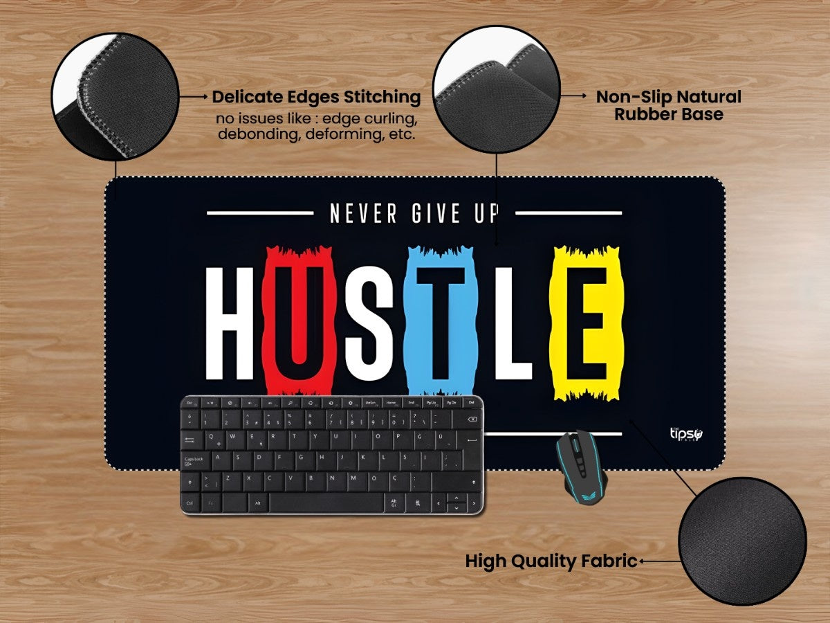 "NEVER GIVE UP HUSTLE HARDER" Gaming Mousepad Elevate Your Gaming Experience