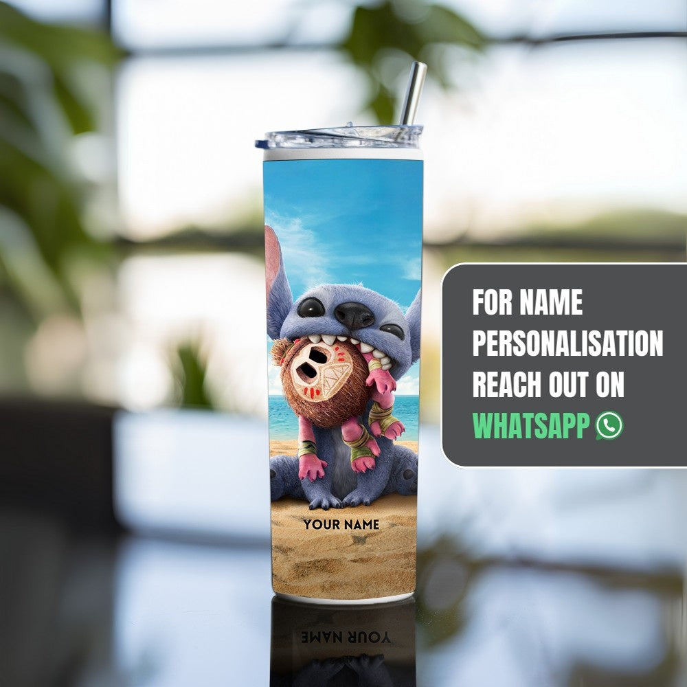 "Stitch on the beach" Tumbler with Metal Straw