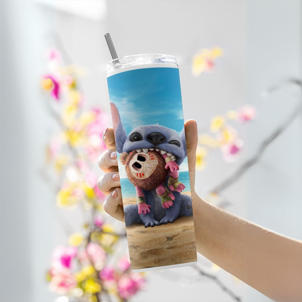 "Stitch on the beach" Tumbler with Metal Straw