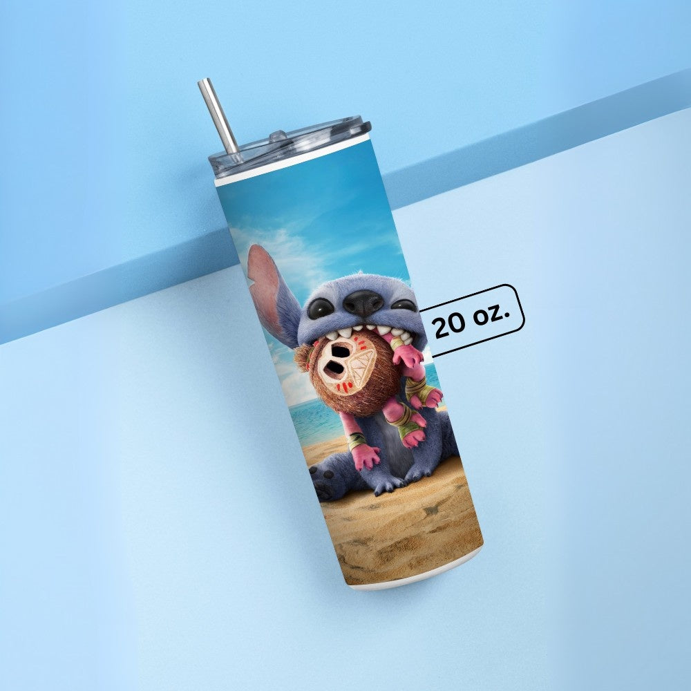 "Stitch on the beach" Tumbler with Metal Straw