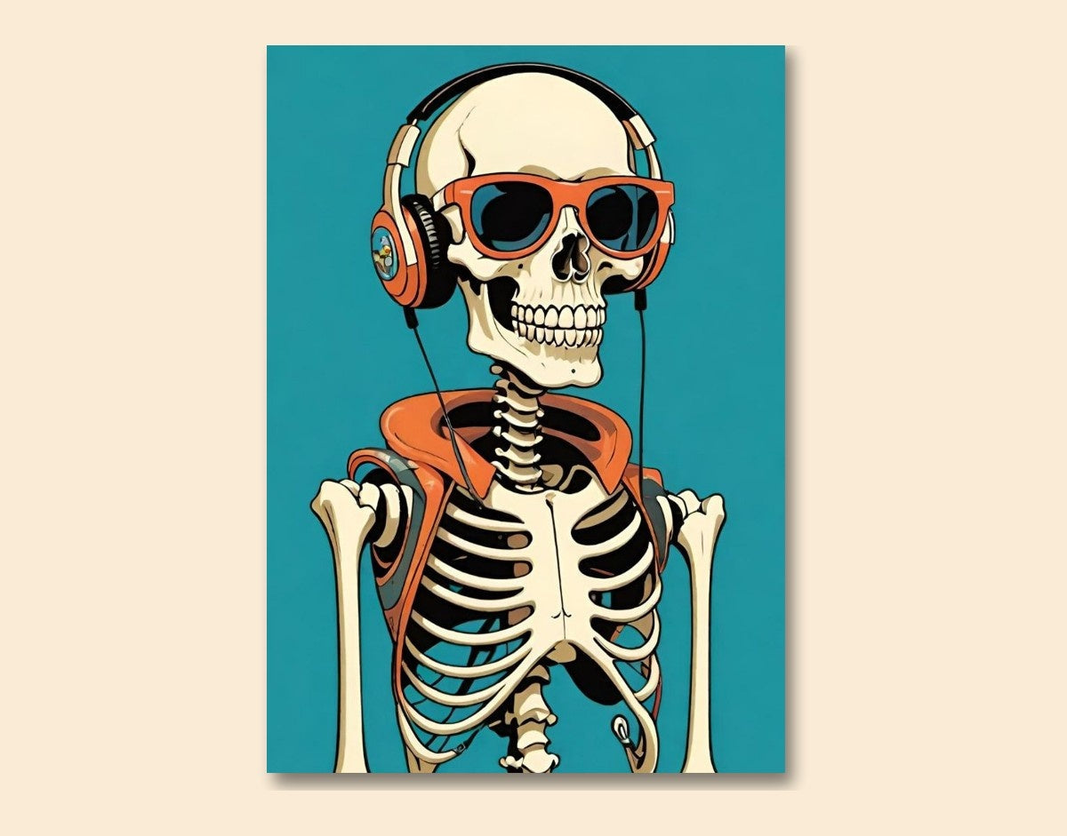 "Funky Skeleton"- Shiny & Sturdy Metallic Poster  Art That Pops & Sticks