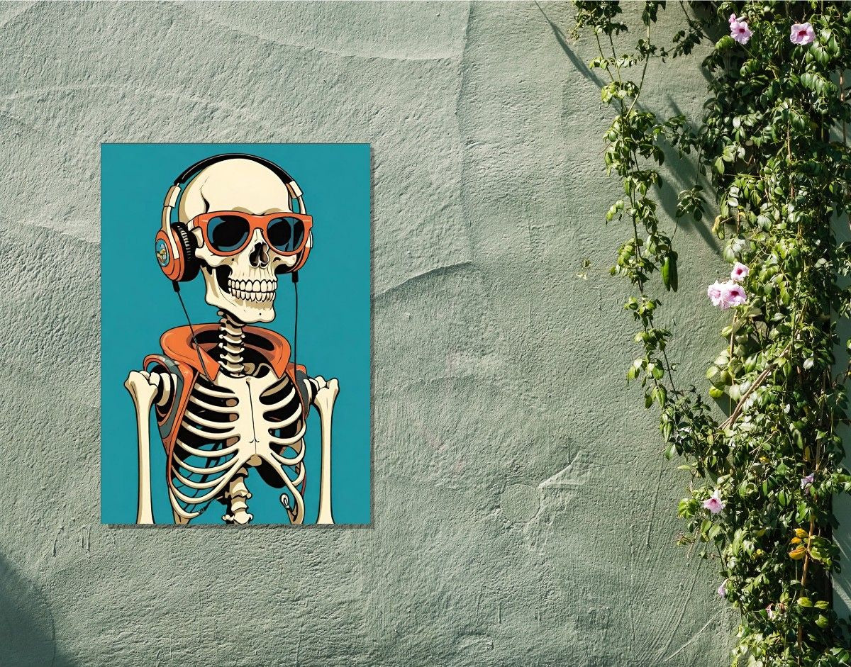"Funky Skeleton"- Shiny & Sturdy Metallic Poster  Art That Pops & Sticks