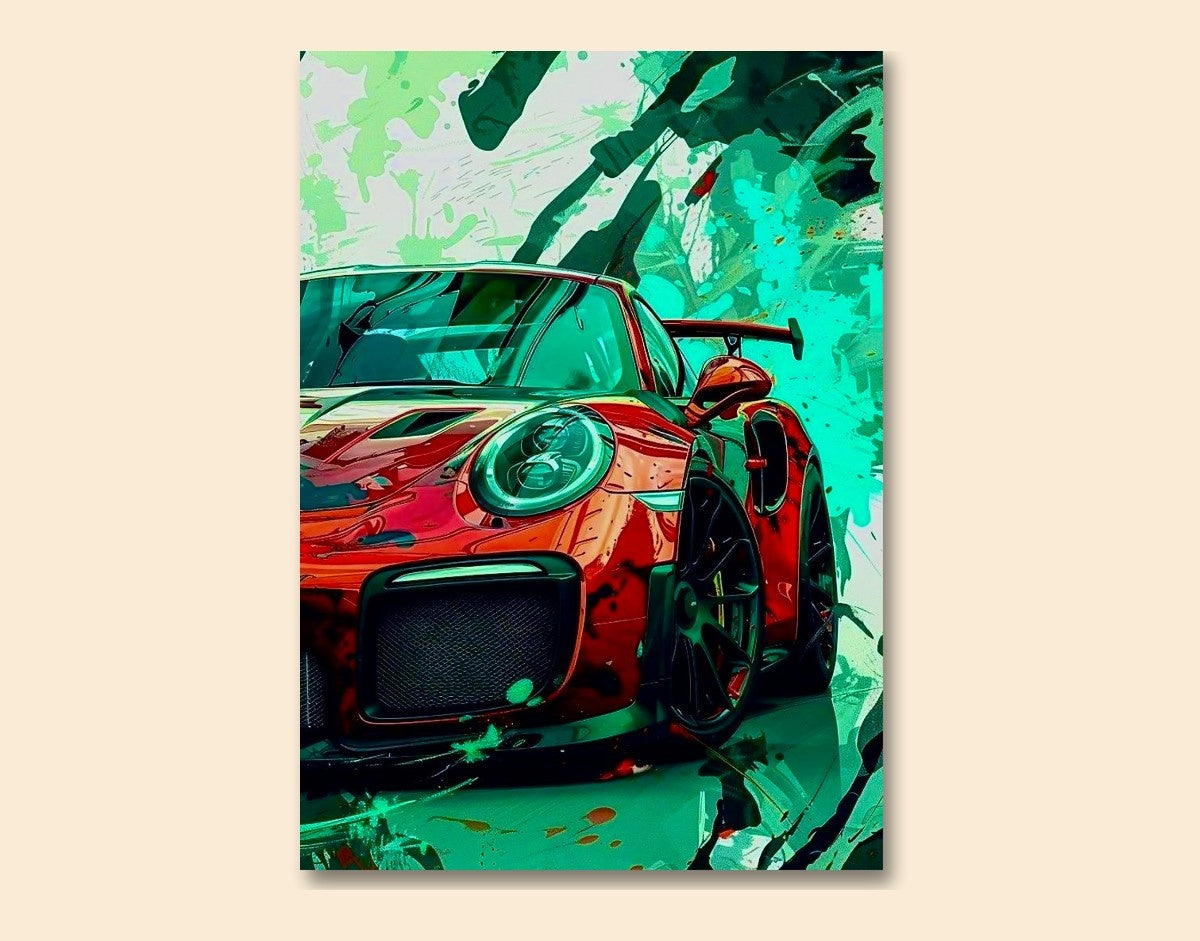 "Red Racer"- Shiny & Sturdy Metallic Poster  Art That Pops & Sticks