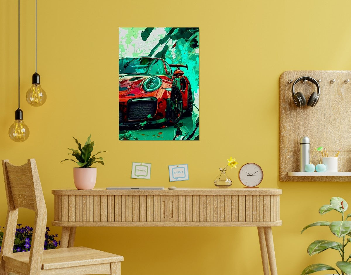"Red Racer"- Shiny & Sturdy Metallic Poster  Art That Pops & Sticks