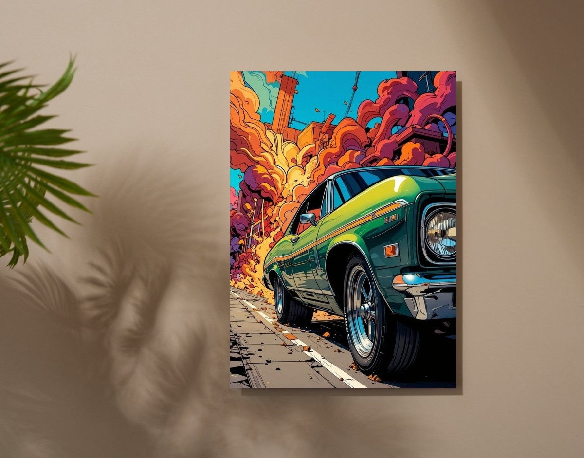 "Retro Drive"- Shiny & Sturdy Metallic Poster  Art That Pops & Sticks