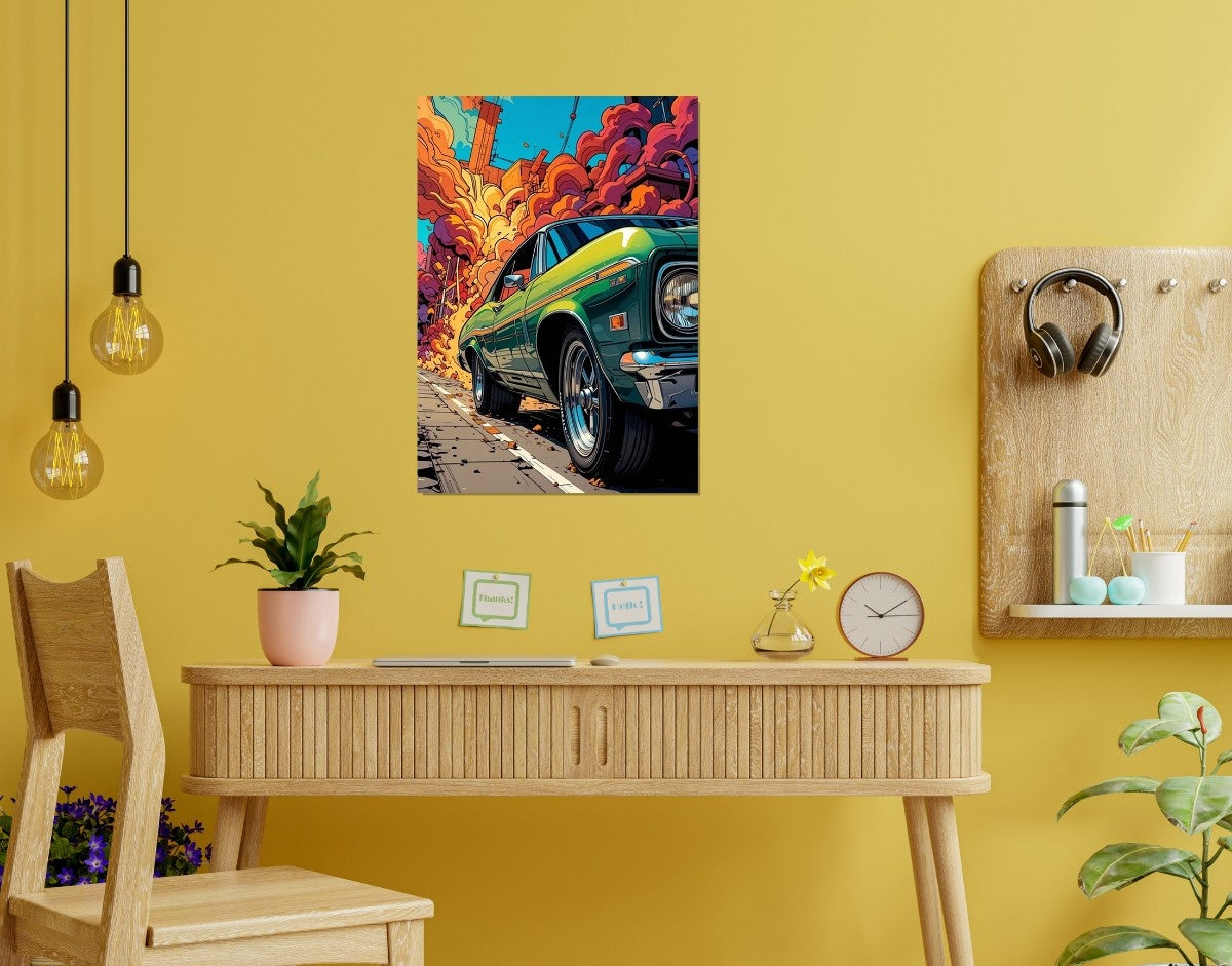 "Retro Drive"- Shiny & Sturdy Metallic Poster  Art That Pops & Sticks
