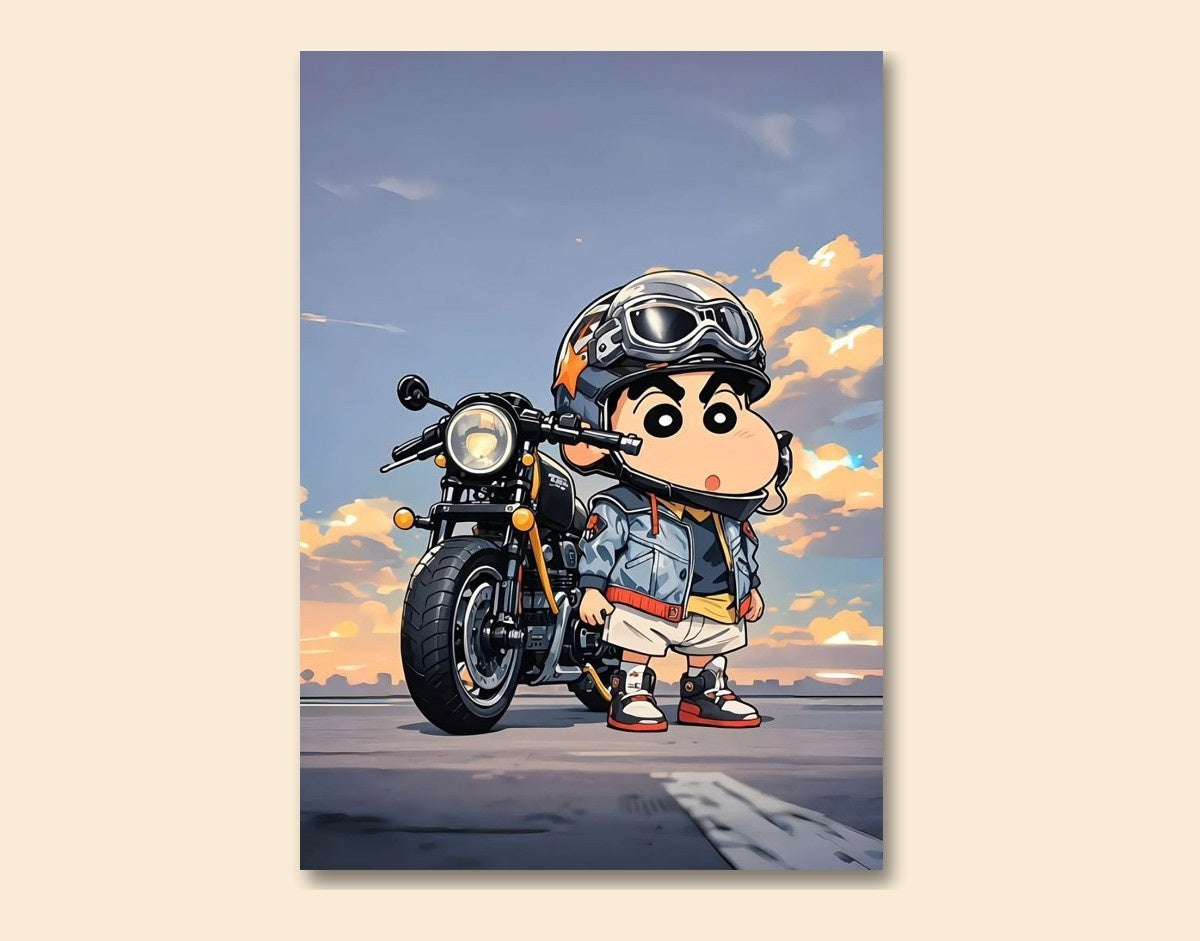 "Shinchan Mini Biker"- Shiny & Sturdy Metallic Poster  Art That Pops & Sticks