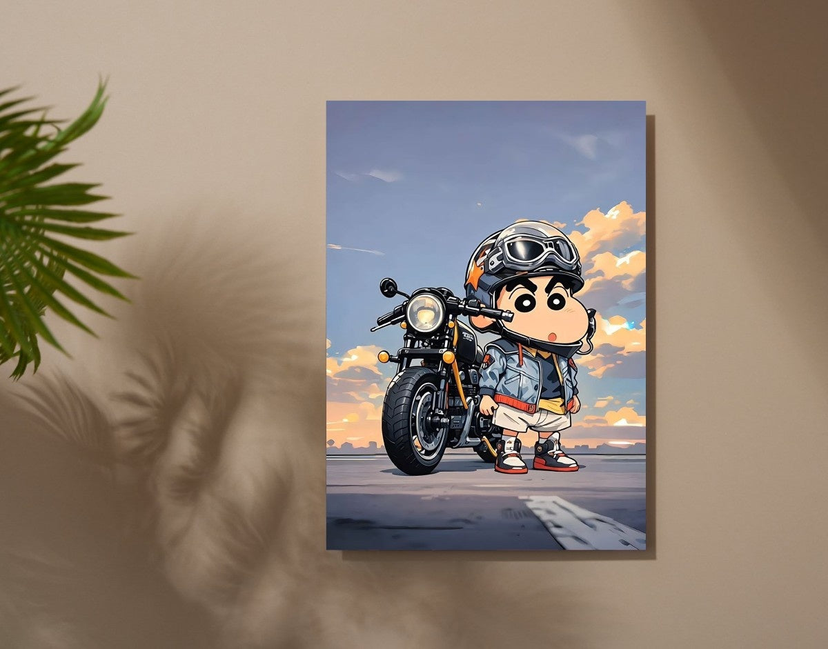 "Shinchan Mini Biker"- Shiny & Sturdy Metallic Poster  Art That Pops & Sticks
