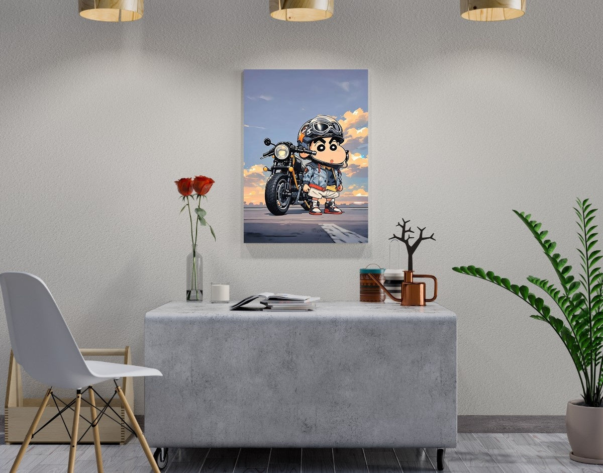 "Shinchan Mini Biker"- Shiny & Sturdy Metallic Poster  Art That Pops & Sticks