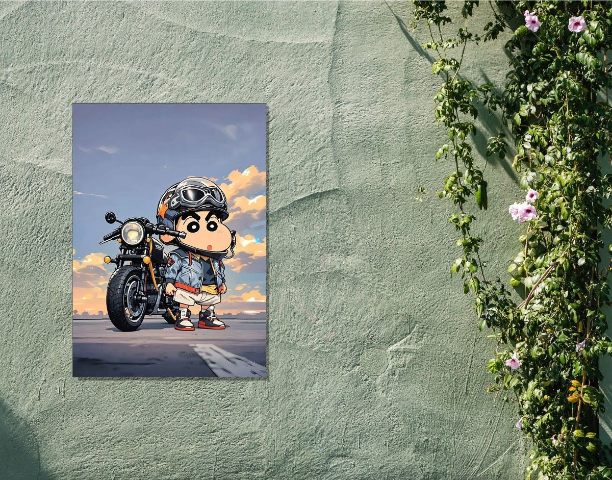 "Shinchan Mini Biker"- Shiny & Sturdy Metallic Poster  Art That Pops & Sticks