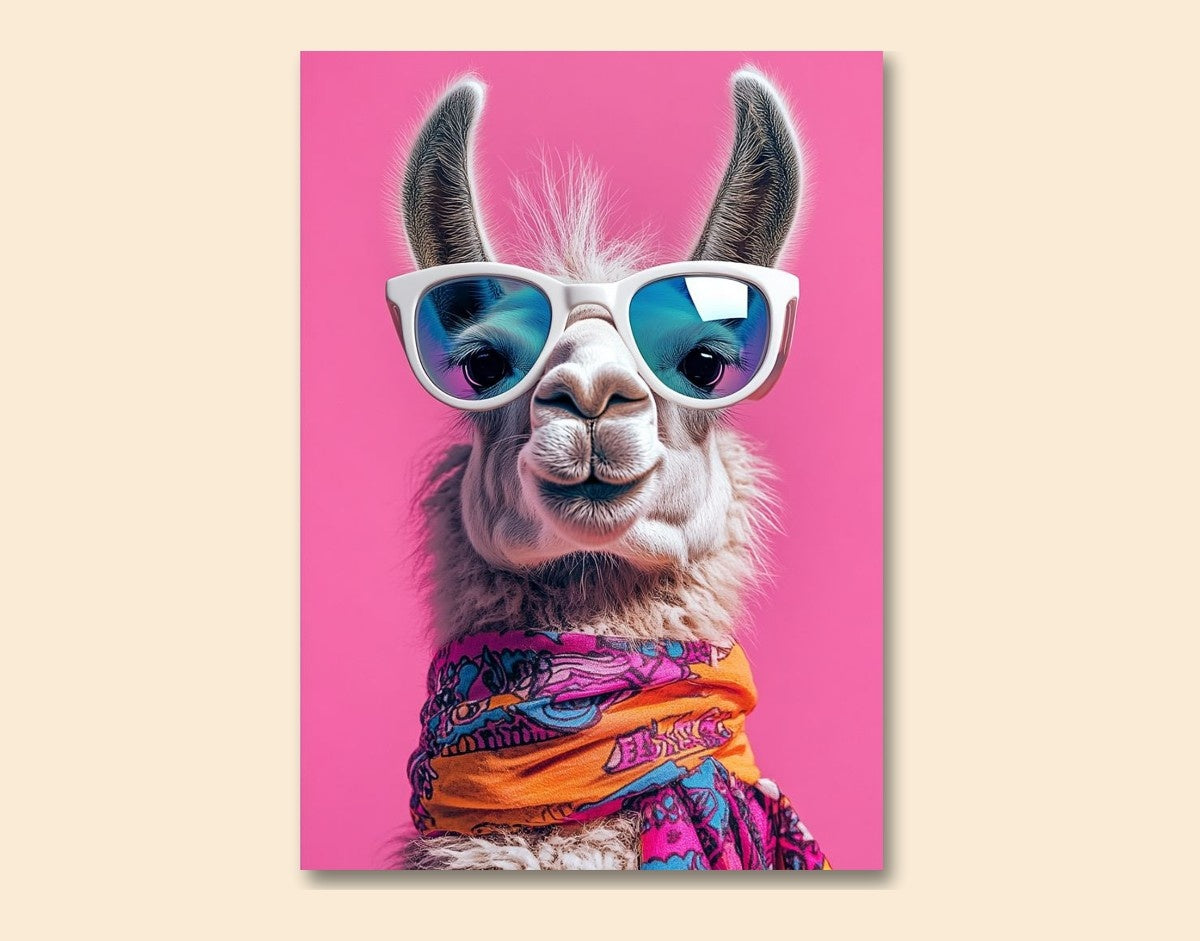 "Cool Llama Vibes"- Shiny & Sturdy Metallic Poster  Art That Pops & Sticks