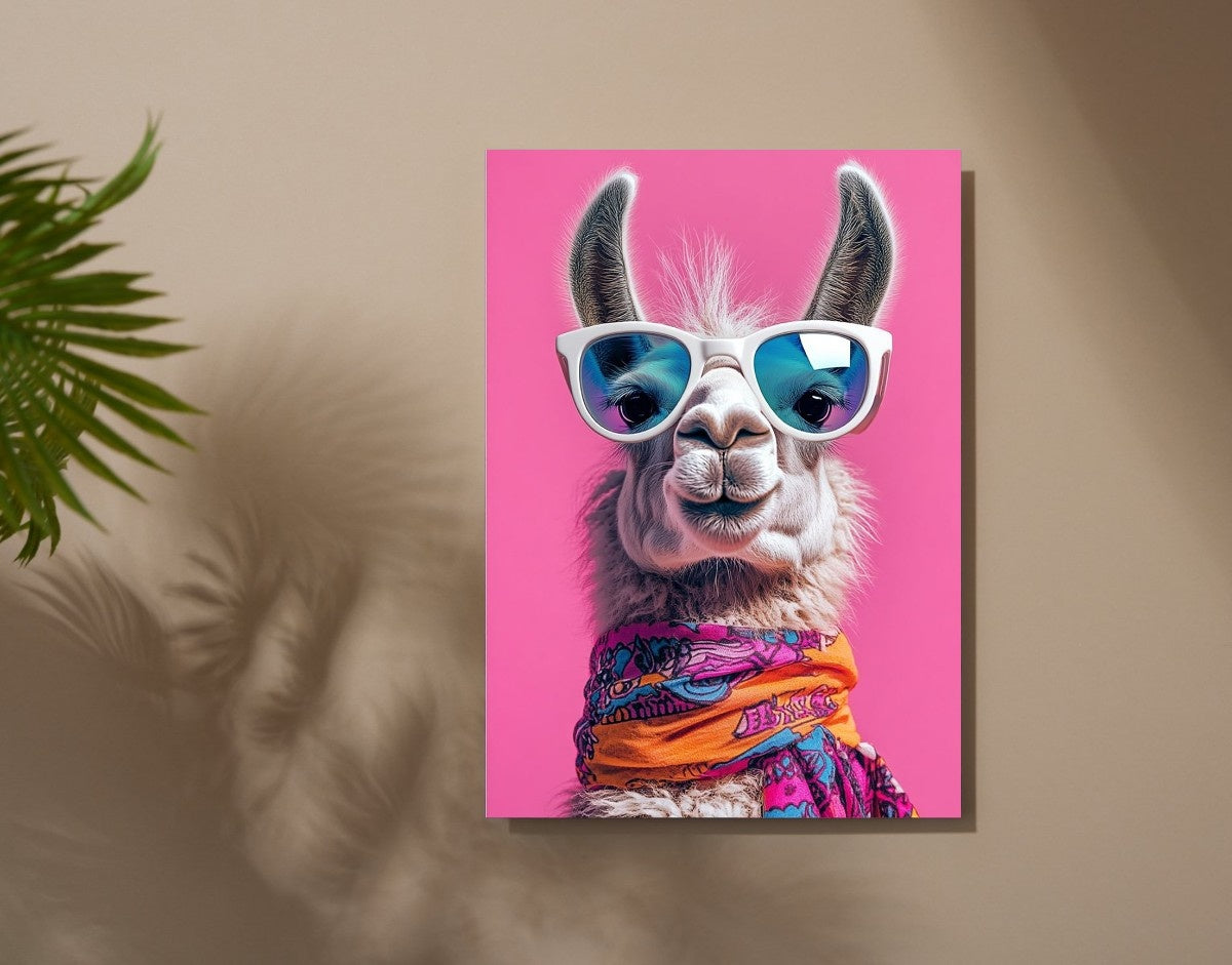 "Cool Llama Vibes"- Shiny & Sturdy Metallic Poster  Art That Pops & Sticks