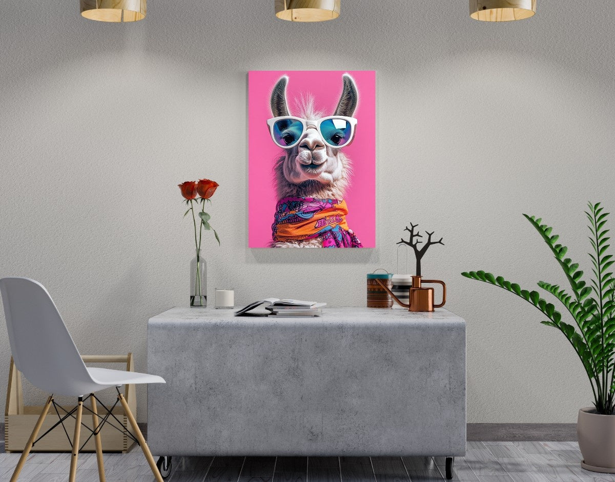 "Cool Llama Vibes"- Shiny & Sturdy Metallic Poster  Art That Pops & Sticks