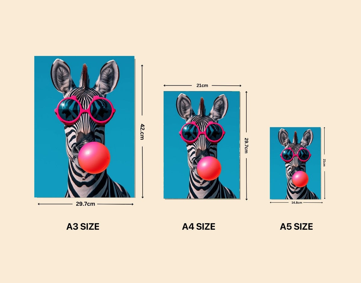 "Funky Zebra"- Shiny & Sturdy Metallic Poster  Art That Pops & Sticks