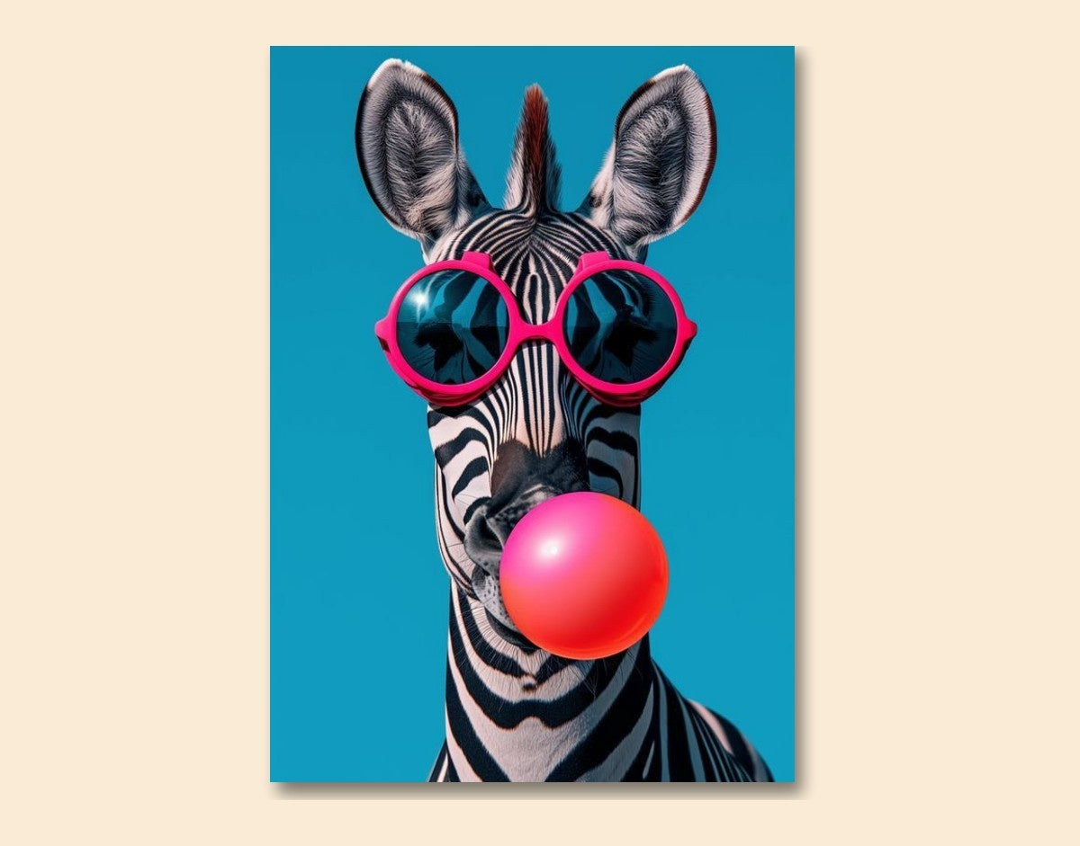 "Funky Zebra"- Shiny & Sturdy Metallic Poster  Art That Pops & Sticks