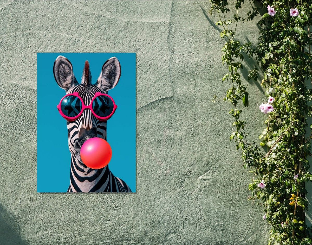 "Funky Zebra"- Shiny & Sturdy Metallic Poster  Art That Pops & Sticks
