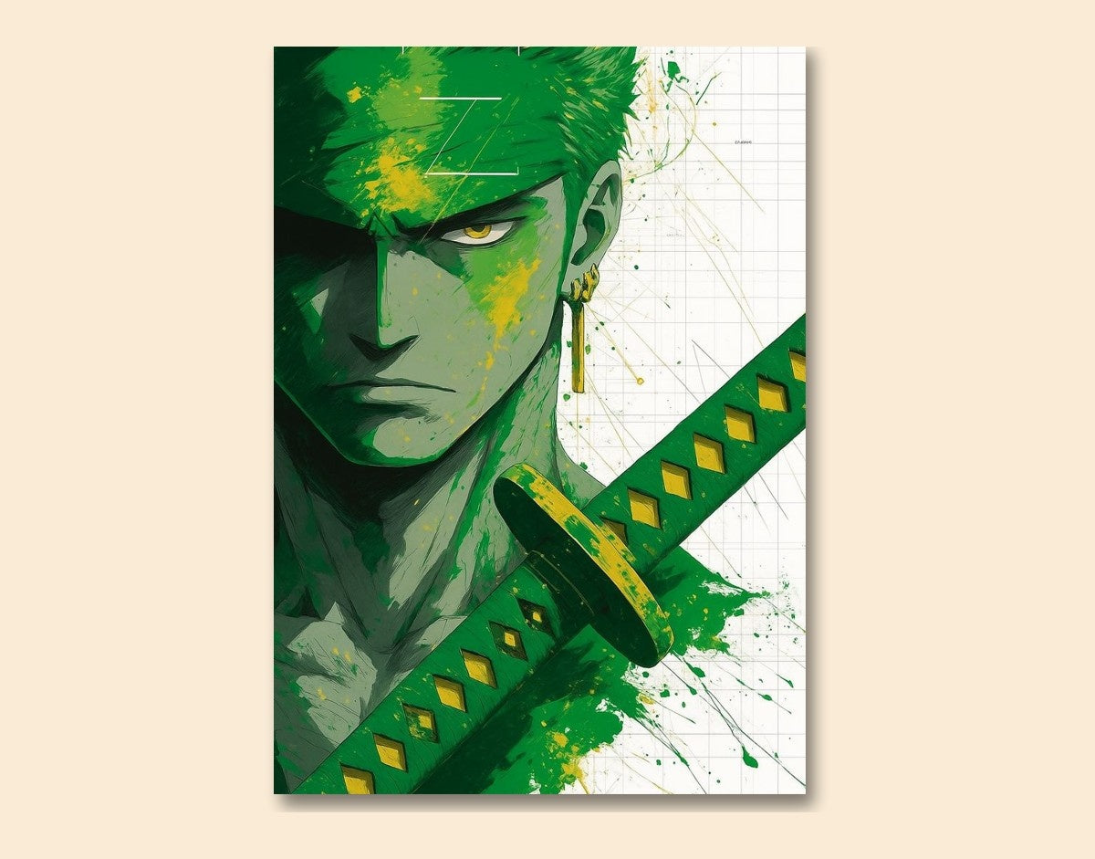 "Zoro Green Fury"- Shiny & Sturdy Metallic Poster  Art That Pops & Sticks