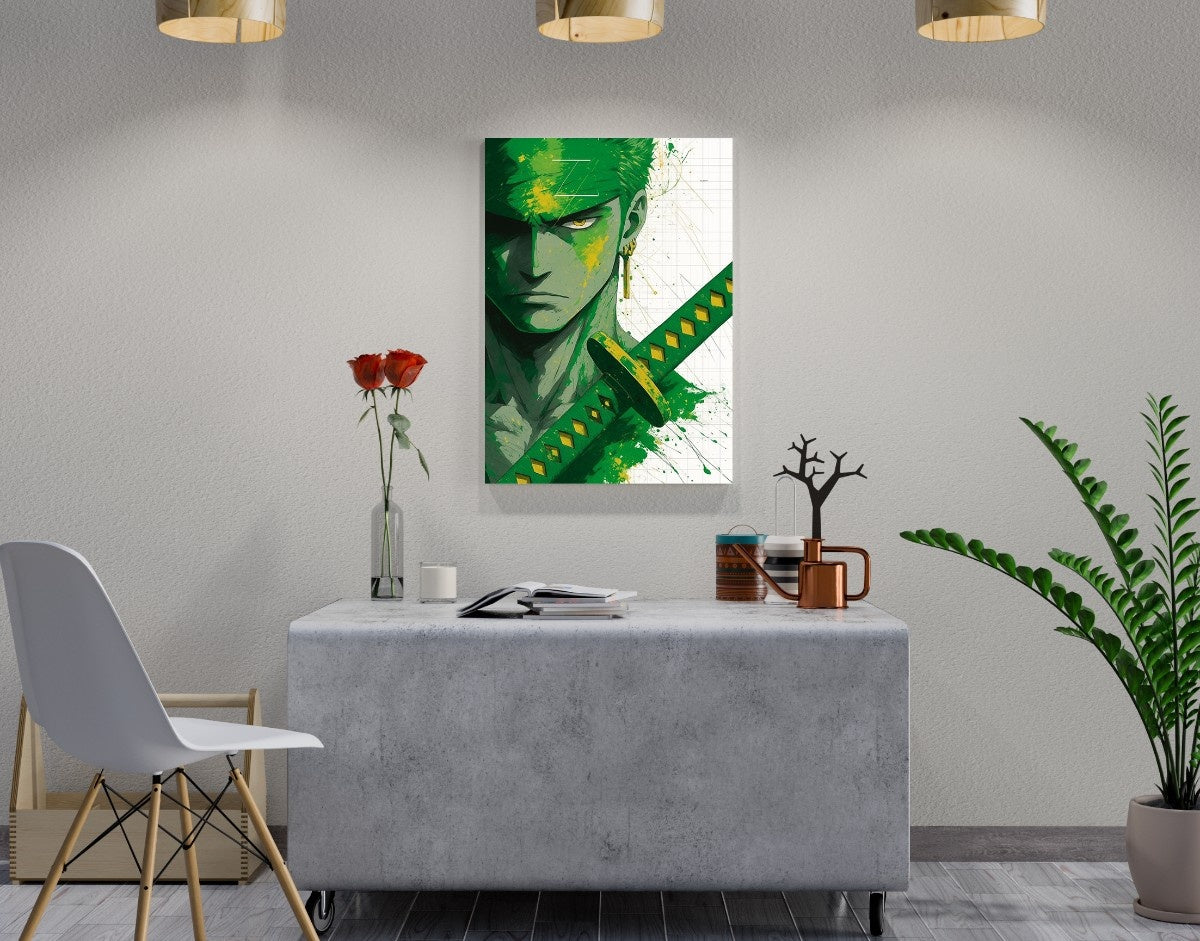 "Zoro Green Fury"- Shiny & Sturdy Metallic Poster  Art That Pops & Sticks