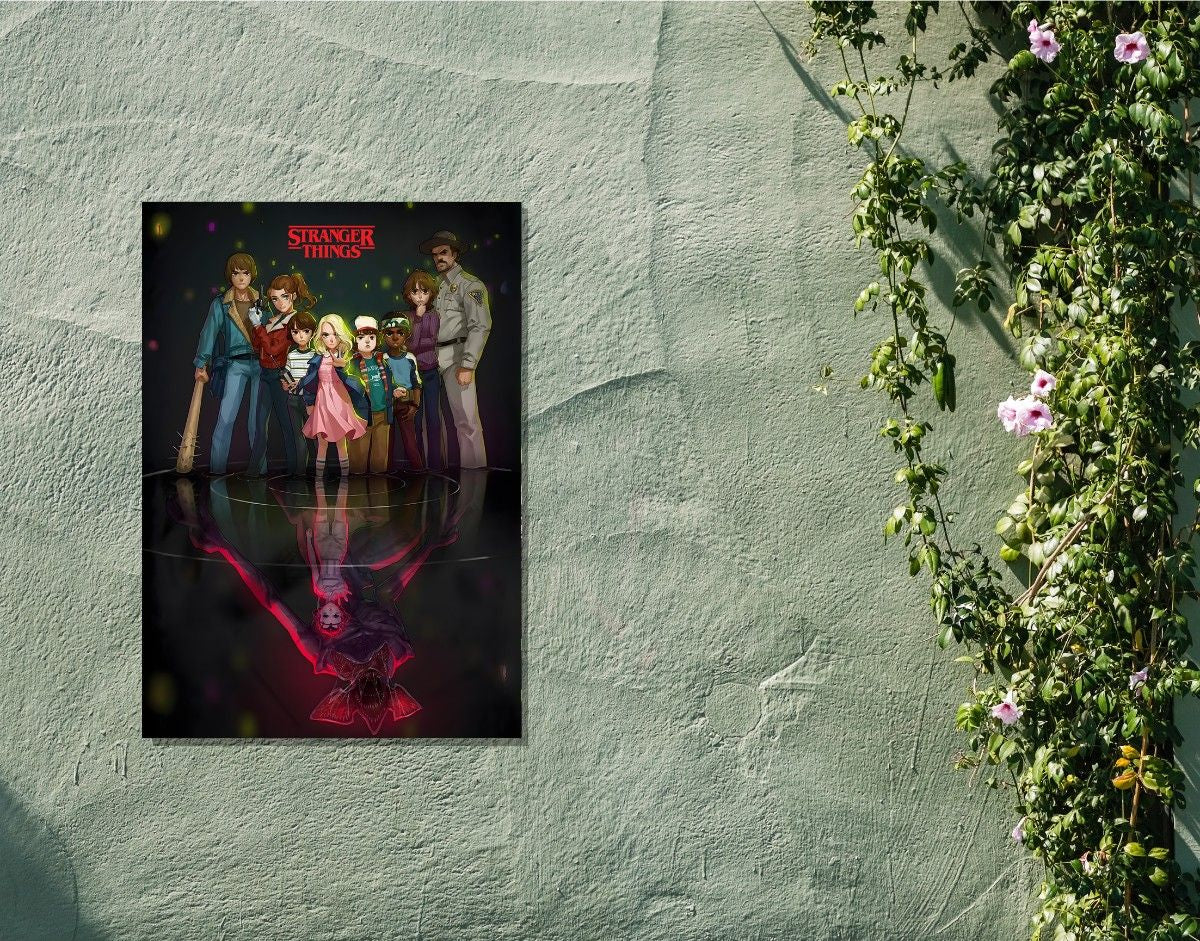 "ILLUSTRATION ART WORK - STRANGER THINGS" -Shiny & Sturdy Metallic Poster Art That Pops & Sticks