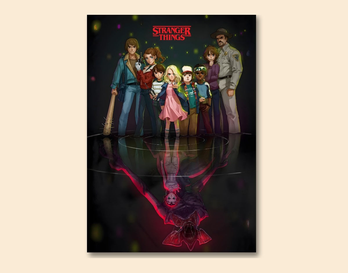 "ILLUSTRATION ART WORK - STRANGER THINGS" -Shiny & Sturdy Metallic Poster Art That Pops & Sticks