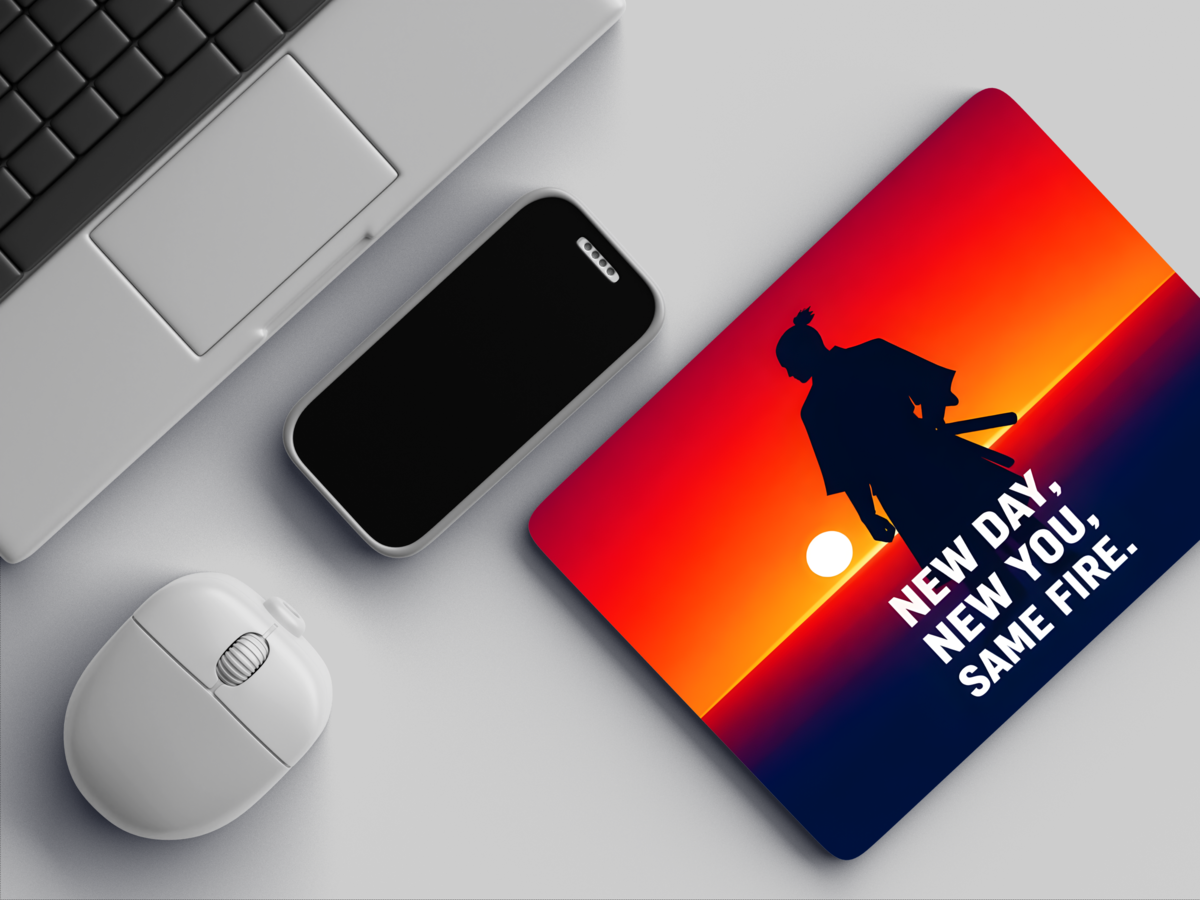 "NEW DAY, NEW YOU, SAME FIRE" Mousepad: Enhance Your Workspace with Style