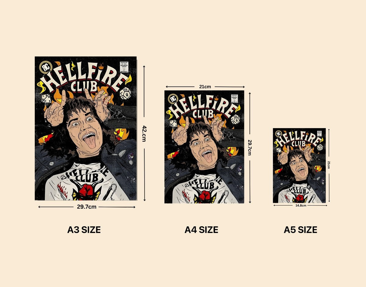 "EDDIE'S HELLFIRE CLUB" -Shiny & Sturdy Metallic Poster Art That Pops & Sticks