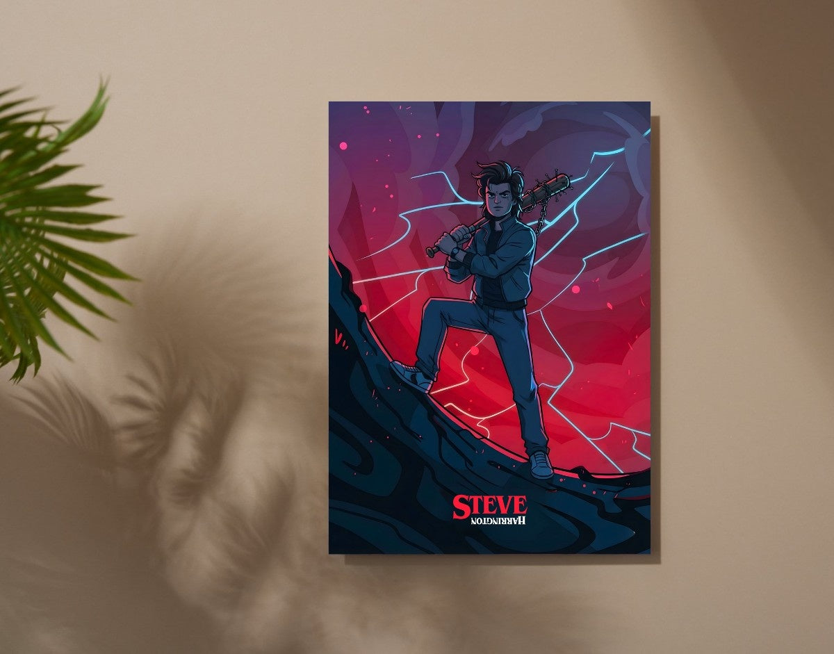 "STEVE - STRANGER THINGS" -Shiny & Sturdy Metallic Poster Art That Pops & Sticks