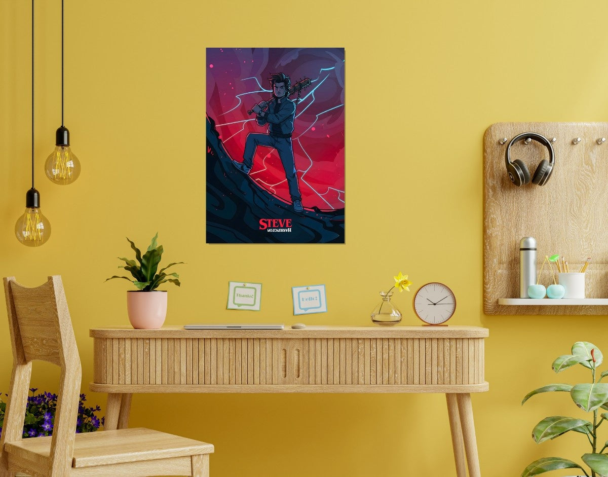 "STEVE - STRANGER THINGS" -Shiny & Sturdy Metallic Poster Art That Pops & Sticks