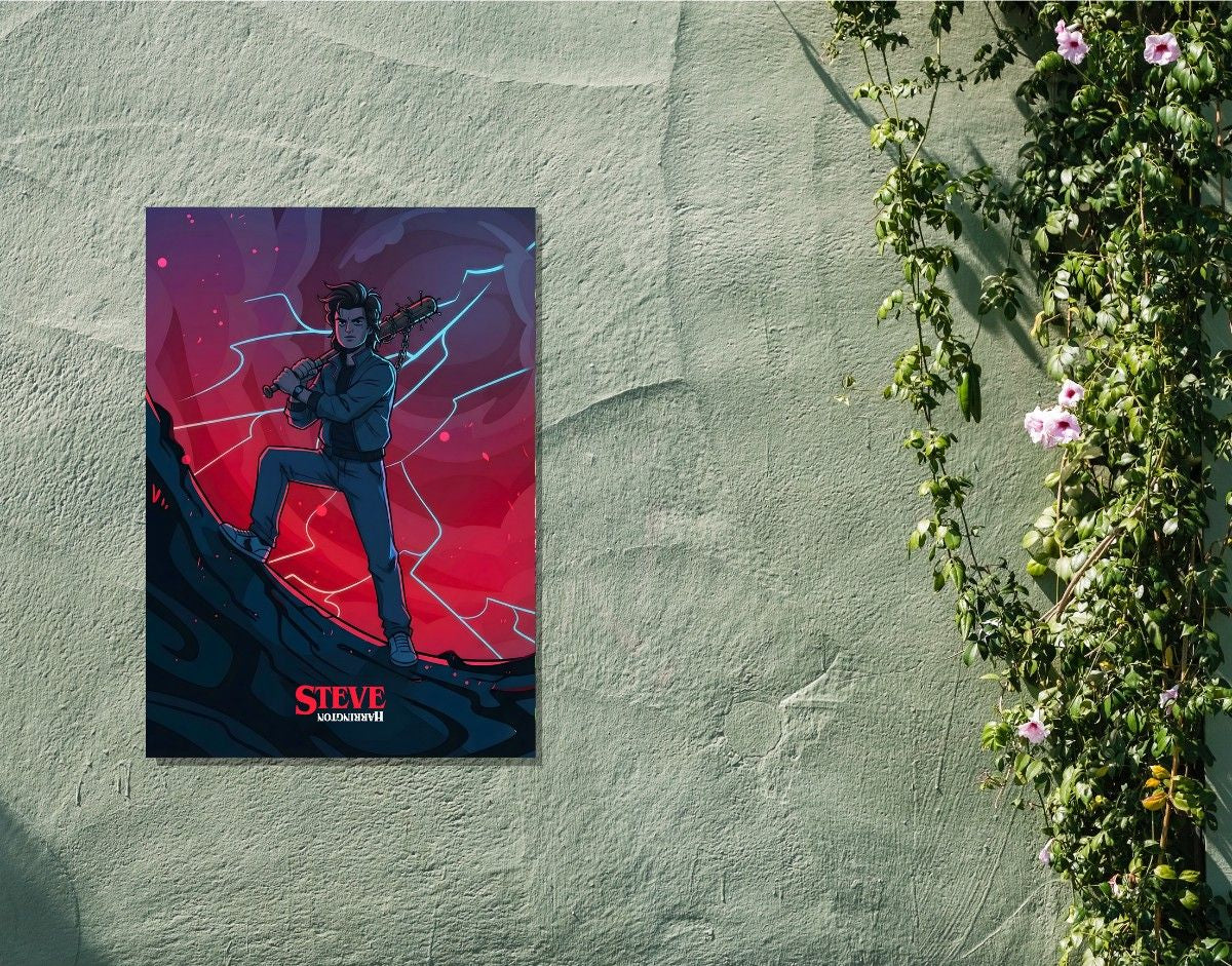 "STEVE - STRANGER THINGS" -Shiny & Sturdy Metallic Poster Art That Pops & Sticks