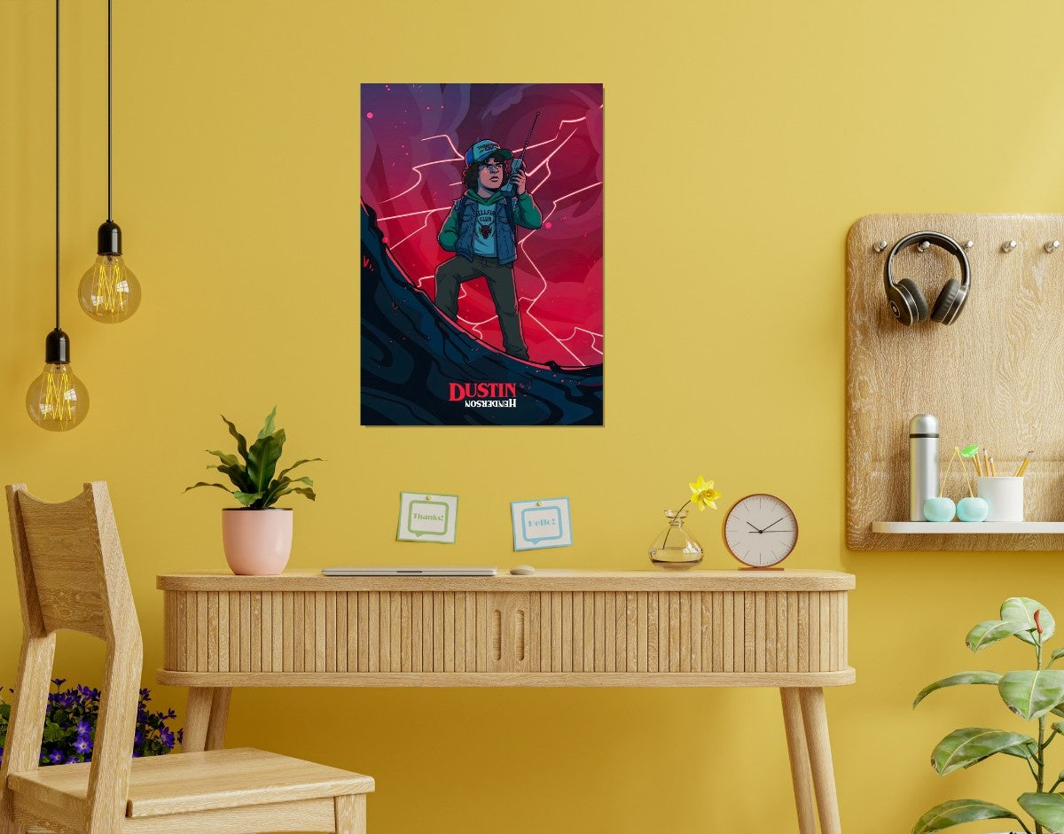 "DUSTIN - STRANGER TTHINGS" -Shiny & Sturdy Metallic Poster Art That Pops & Sticks