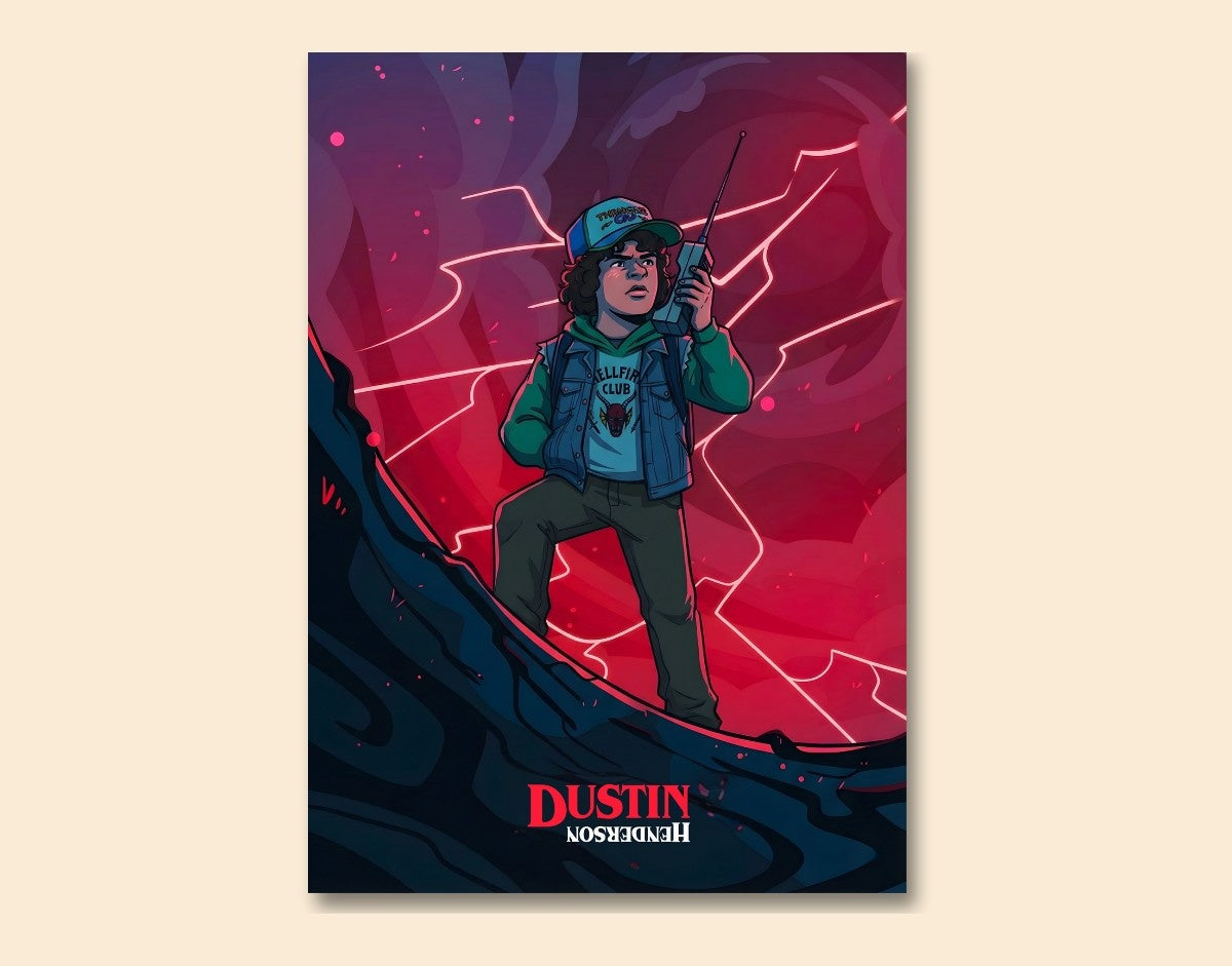 "DUSTIN - STRANGER TTHINGS" -Shiny & Sturdy Metallic Poster Art That Pops & Sticks