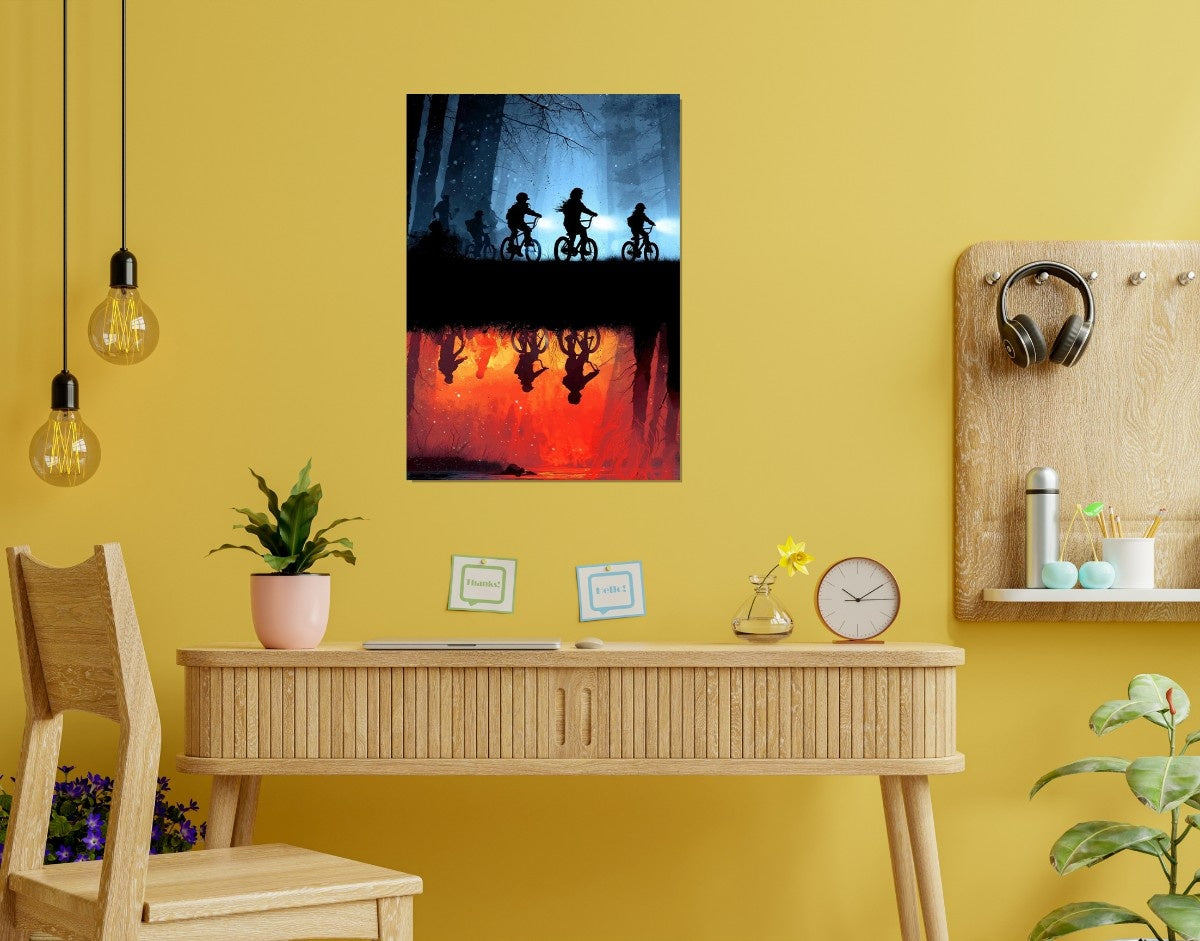 "UPSIDE DOWN - STRANGER THINGS" -Shiny & Sturdy Metallic Poster Art That Pops & Sticks
