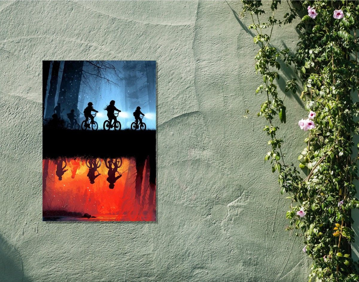 "UPSIDE DOWN - STRANGER THINGS" -Shiny & Sturdy Metallic Poster Art That Pops & Sticks