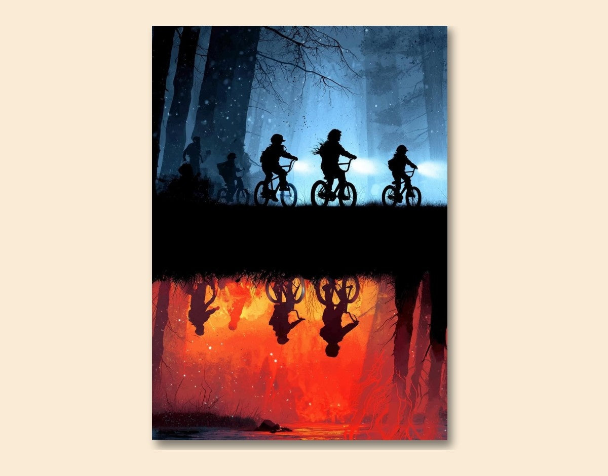 "UPSIDE DOWN - STRANGER THINGS" -Shiny & Sturdy Metallic Poster Art That Pops & Sticks