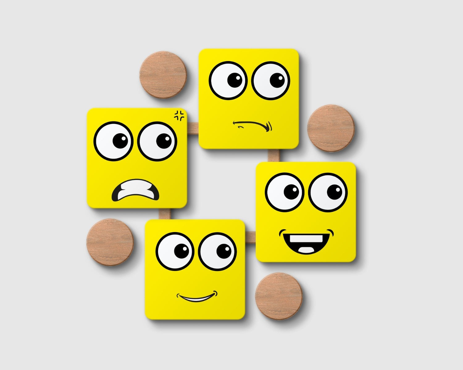 Yellow Emotion Emoji' Coaster Set of 4