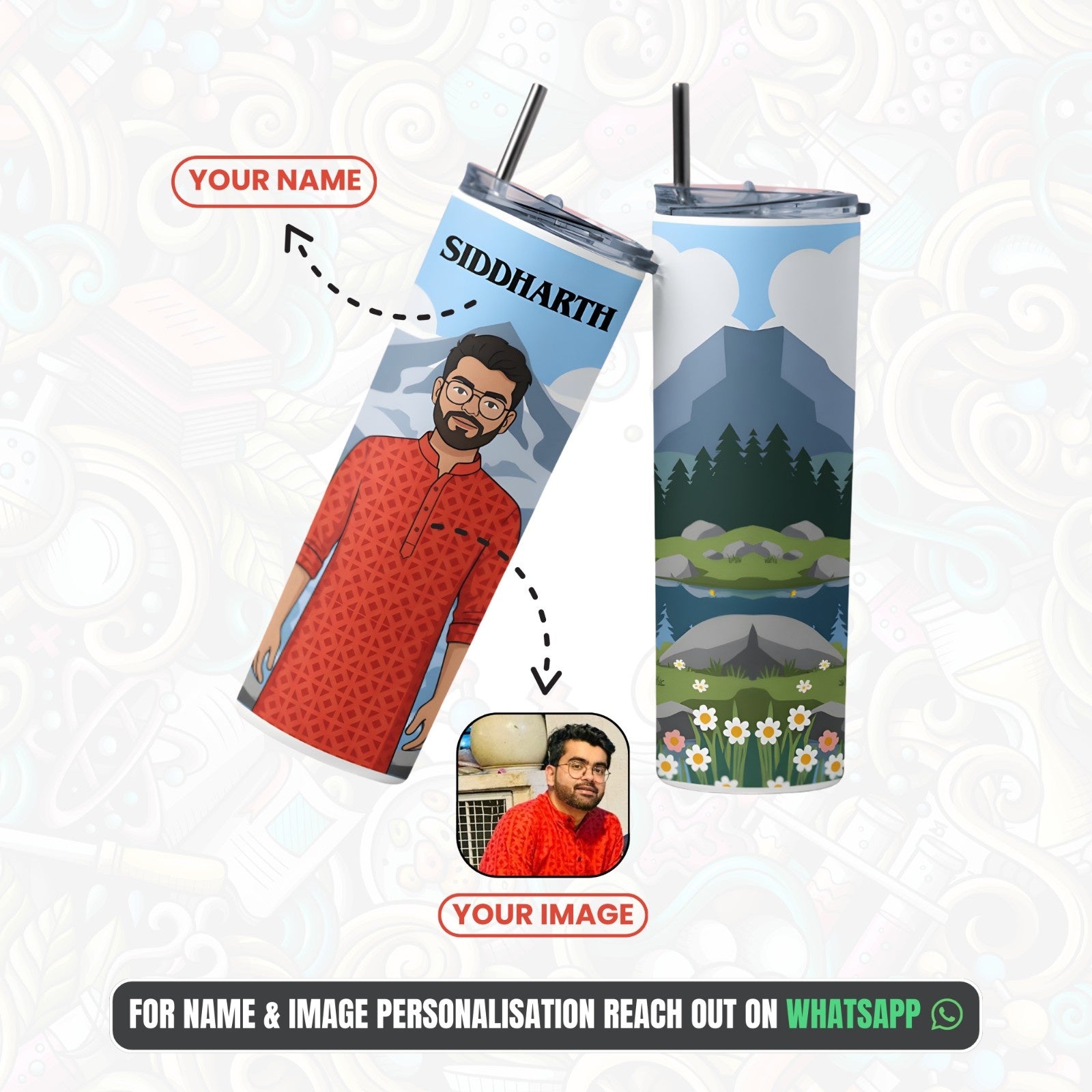 Custom Image + Name 20oz Tumbler – Stainless Steel, Insulated, With Straw